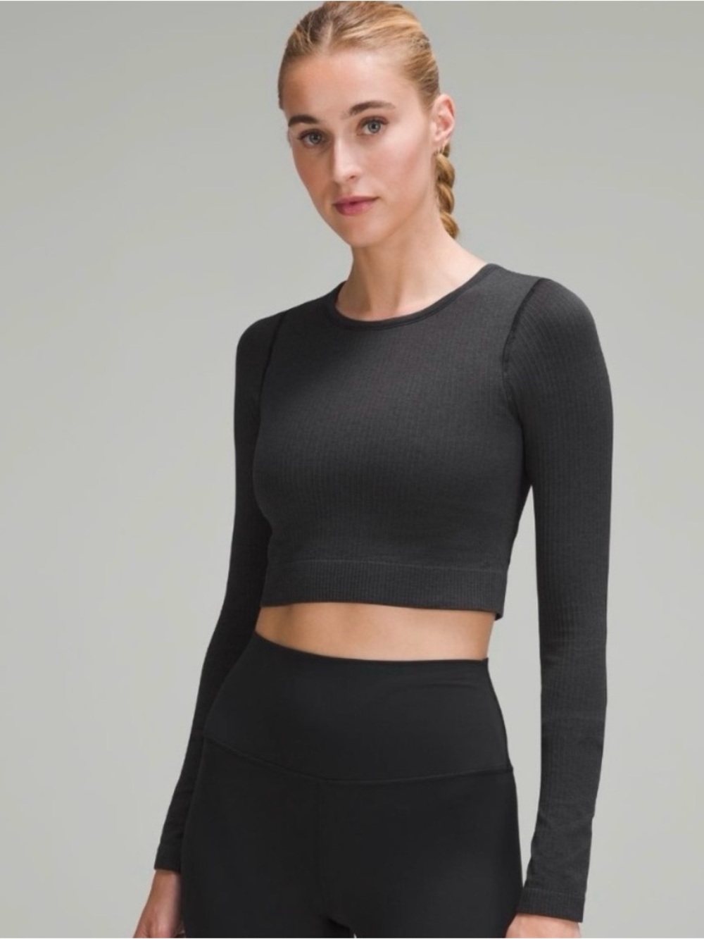 Lululemon Ebb to Street Long Sleeve Black Crop Workout Top